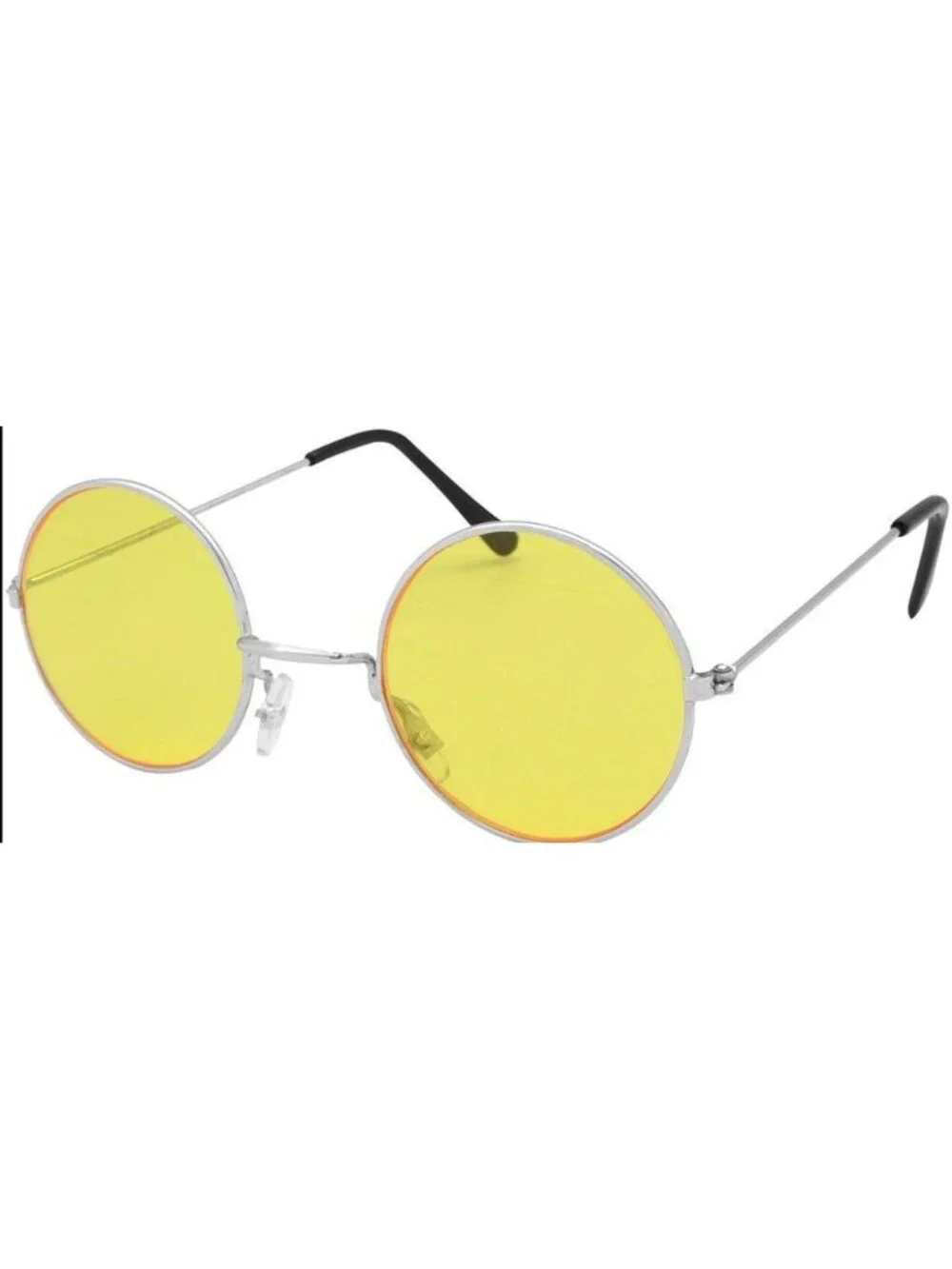 Retro Round Sunglasses With Silver Metal Frame & Light Yellow Lenses